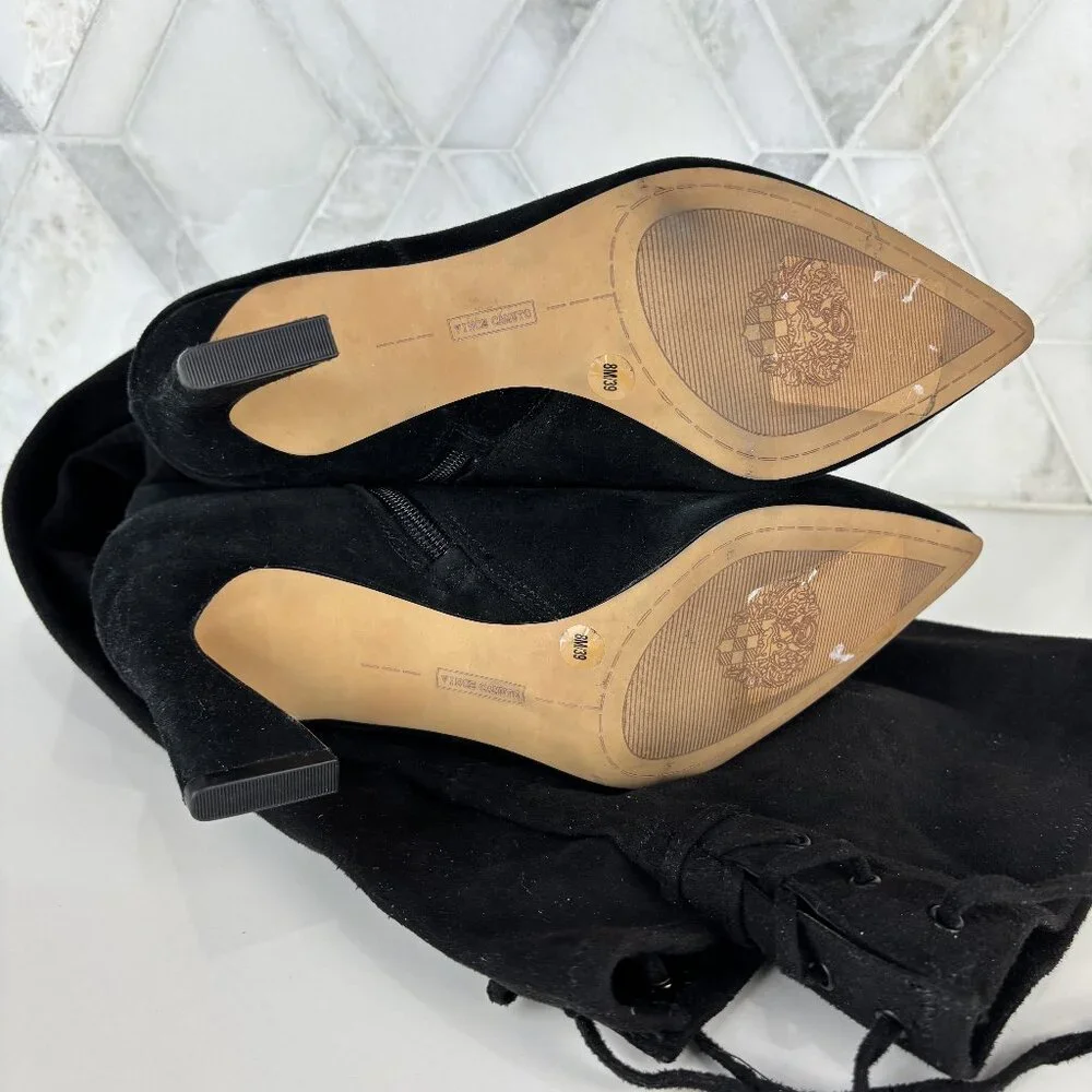 8 Suede Knee High Tall Boot Curvy Heel Pointed Toe Leather Suede Tie Taplana